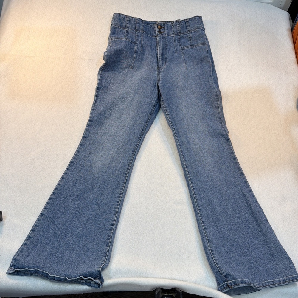 No Boundaries Denim Blue Jeans Flare Wide Leg Light Wash Women/Junior 15/17 Y2K
